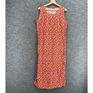 Mary Jane Dress Women L Large Orange Floral Shift Midi Sleeveless Cotton Casual